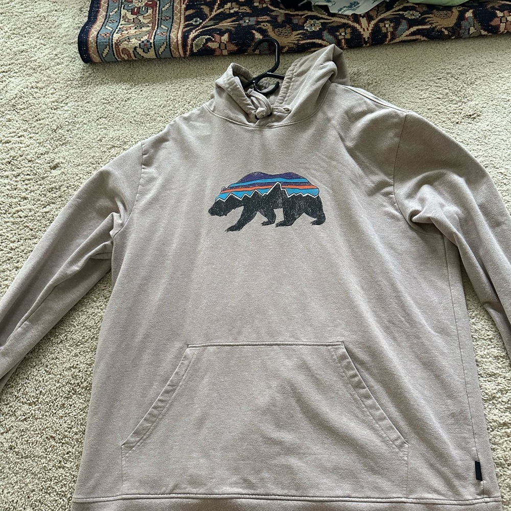 Patagonia Tan Hoodie Bear Graphic Sweatshirt